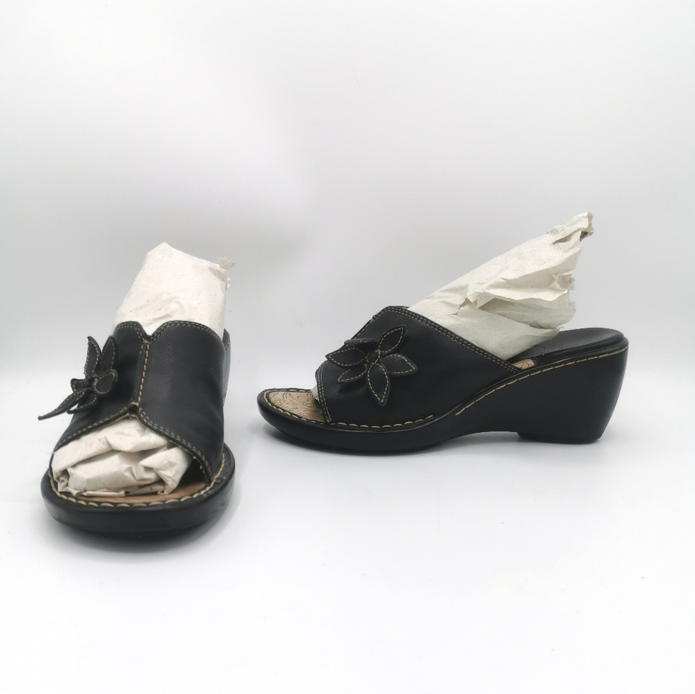 SIZE 7 ROBERTO MANNI COMFORT Black wedge slide sandals EUC B61